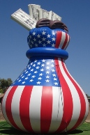 Money bag - 25ft. tall red, white and blue moneybag advertising balloon. Our cold-air money bag inflatables create traffic!